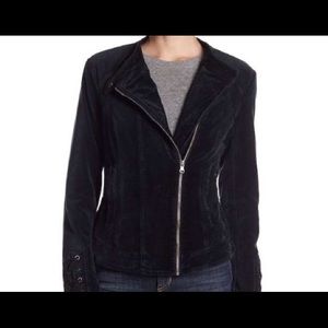 Blanc Noir Velvet Moto Jacket Lace-up Size Large